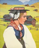 Paul Bleger, Jeune femme de la Forclaz, Val d'Hérens, huile sur toile