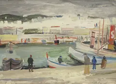 Maurice Barraud, Scène de port, huile sur papier