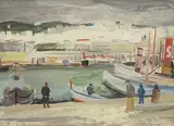 Maurice Barraud, Scène de port, huile sur papier