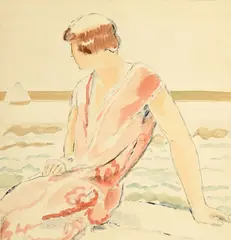 Gustave François, Femme en bord de mer, aquarelle et fusain sur papier