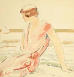 Gustave François, Femme en bord de mer, aquarelle et fusain sur papier