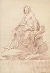 Edme Bouchardon, Projet de Fontaine avec Jupiter et l'aigle, sanguine sur papier, avec signature à la plume et encre brune "Bouchardon"