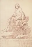 Edme Bouchardon, Projet de Fontaine avec Jupiter et l'aigle, sanguine sur papier, avec signature à la plume et encre brune "Bouchardon"