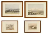 David Roberts, Sans titre, 1838, Réunion de 4 vues d'Egypte lithographiées par Haghes recolorisées postérieurement : - Ruins of the Memninum
