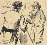 Théophile Steinlen, Sans titre, Deux hommes sur un chantier, encre de Chine sur papier