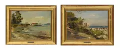 Alfred Dumont, Cannes - La Réserve, 1882, 2 huiles, l'une sur carton et l'autre sur panneau