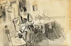 Rik Wouters, Attitude de femme à la table ronde, c. 1911, encre de Chine et lavis d’encre de Chine, pinceau et plume sur papier