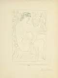 Pablo Picasso, Femme nue assise devant un rideau, 1955, eau forte signée au crayon