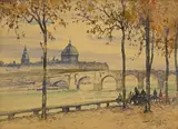 Marthe Chambard-Villon, Vue de l'Hôtel Dieu, 1939, aquarelle et fusain sur papier