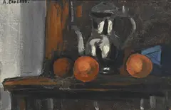 Auguste Chabaud, Nature morte aux oranges et à la cafetière, huile sur toile