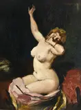 Miklós Mihalovits, Femme nue s'étirant, huile sur carton
