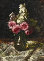 József Koszta, Vase de fleurs, huile sur carton