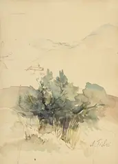 Anna Ticho, Etude de paysage, aquarelle et crayon sur papier