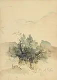 Anna Ticho, Etude de paysage, aquarelle et crayon sur papier