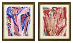 Alain Clément, Sans titre abstrait et Sans titre bleu et rose abstrait, 1983, deux huiles sur papier