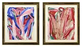 Alain Clément, Sans titre abstrait et Sans titre bleu et rose abstrait, 1983, deux huiles sur papier
