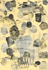 Frank Owen, Stone Study XI, 1991, technique mixte sur toile (acrylique, collage, crayon de graphite) dans un encadrement réalisé par l'artiste