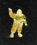 Éric Liot, Autoportrait, 2001, technique mixte sur panneau (collage de papier imprimé et acrylique sur construction en bois, huile et crayon gras sur bois)
