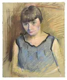 Nadia Benois, Portrait d'une jeune femme, pastel sur papier marouflé sur carton