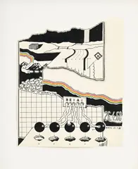 Markus Raetz, Sans titre, 1968, encre de Chine et crayons de couleur sur papier