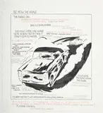 See how she runs by Raymond Pettibon, encre de Chine et encre rouge sur papier, sold Sep 2024