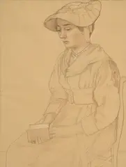Valaisanne au livre by Charles-Clos Olsommer, crayons de couleur sur papier, sold Jun 2024