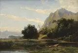 Eugène Etienne Sordet, Enfants et barque au bord de l'eau, huile sur toile