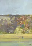 Emil Aebischer Yoki, Sarine en automne, huile sur toile marouflée sur pavatex