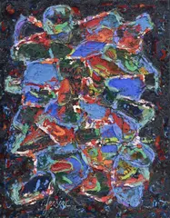 Albert Edgar Yersin, Composition, 1958, acrylique sur pavatex