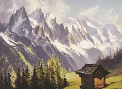 Marcel Wibault, Paysage de Montagnes, huile sur isorel