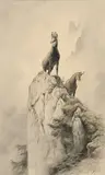 Xavier de Poret, Au pays du Chamois, pierre noire et crayon de couleurs sur papier