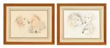 François de Poret, Etudes de têtes de labrador, 1989, paire de pastels et fusain sur papier