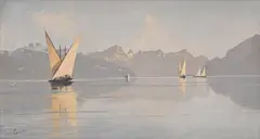Charles Parisod, Sans titre, Voiliers sur le Léman, huile sur toile