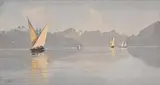 Charles Parisod, Sans titre, Voiliers sur le Léman, huile sur toile