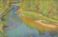 Charles l'Eplattenier, Vue d'un cours d'eau, pastel sur papier