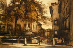 Sergio Cecchi, La vieille ville de Genève, huile sur toile