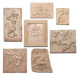 Pierre Blanc, Personnages féminins et chevaux, suite de 7 bas-reliefs en terre cuite