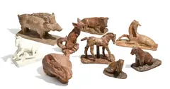 Pierre Blanc, Animaux, suite de 9 sculptures en terre cuite et plâtre