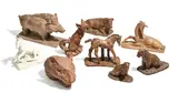 Pierre Blanc, Animaux, suite de 9 sculptures en terre cuite et plâtre