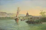 Louis-Amédée Baudit, Bateau accostant au port de Genève, 1945,huile sur panneau