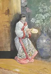 Henry Somm, Femme à l'éventail, gouache, aquarelle et encre de Chine sur papier
