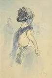 Henry Somm, Femme de profil au chapeau et boa, aquarelle et encre sur papier