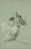 Jean-Louis Forain, Dans les coulisses, pastel et fusain sur papier bleu