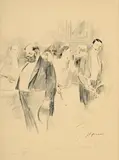 Jean-Louis Forain, Maman m'envoie te dire qu'on ne voit que toi au buffet, graphite et lavis sur papier