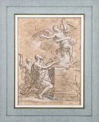 Étienne Parrocel, Sacrifice de Manué, plume et encre brune, lavis brun, rehauts de blanc sur papier préparé d'ocre