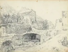 Gabriele Smargiassi, Vue de Casamicciola (Ischia), crayon de graphite sur papier