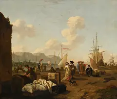 Abraham Jansz Begeyn, Scène de port animée, huile sur toile
