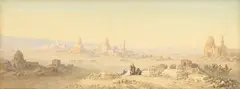 Charles Vacher, Desert south of Cairo, Pyramids of Memphis in the distance, aquarelle sur papier