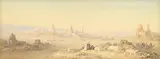 Charles Vacher, Desert south of Cairo, Pyramids of Memphis in the distance, aquarelle sur papier