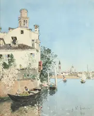 Martín Rico, Vue de Venise depuis le canal, aquarelle sur papier